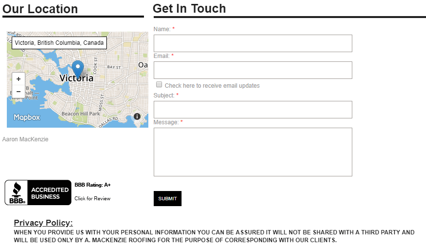 AMacKenzieroofing contact page preview